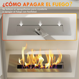 Chimenea de Bioetanol de Pie Estufa de Bioetanol con Tanque de 1,2 L Apagallamas de Acero Inoxidable Tiempo de Combustión 3H para Interiores 20-25 m² 39x26x54 cm Blanco