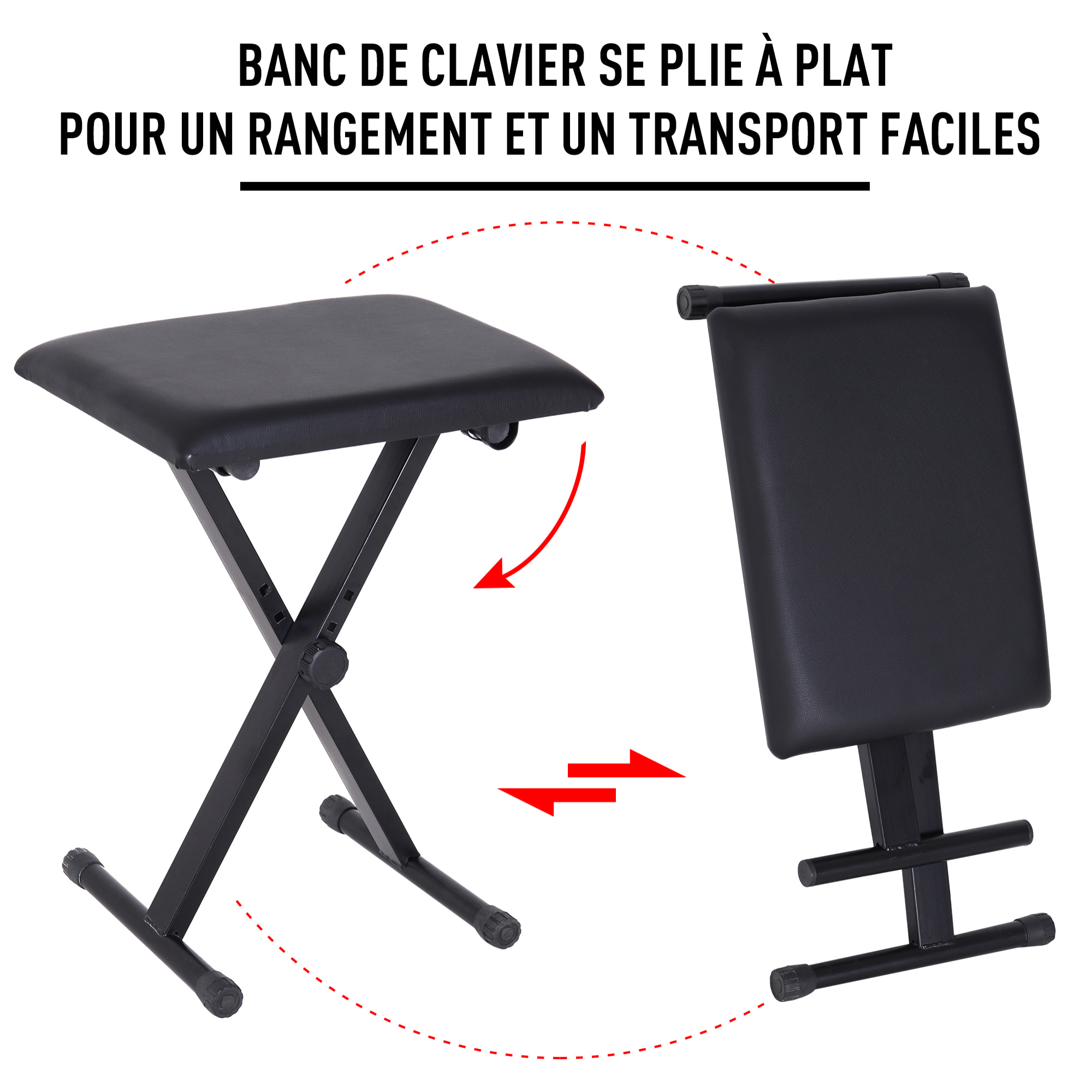 HOMCOM Tabouret banquette réglable pliable pour piano et clavier acier revêtement synthétique noir