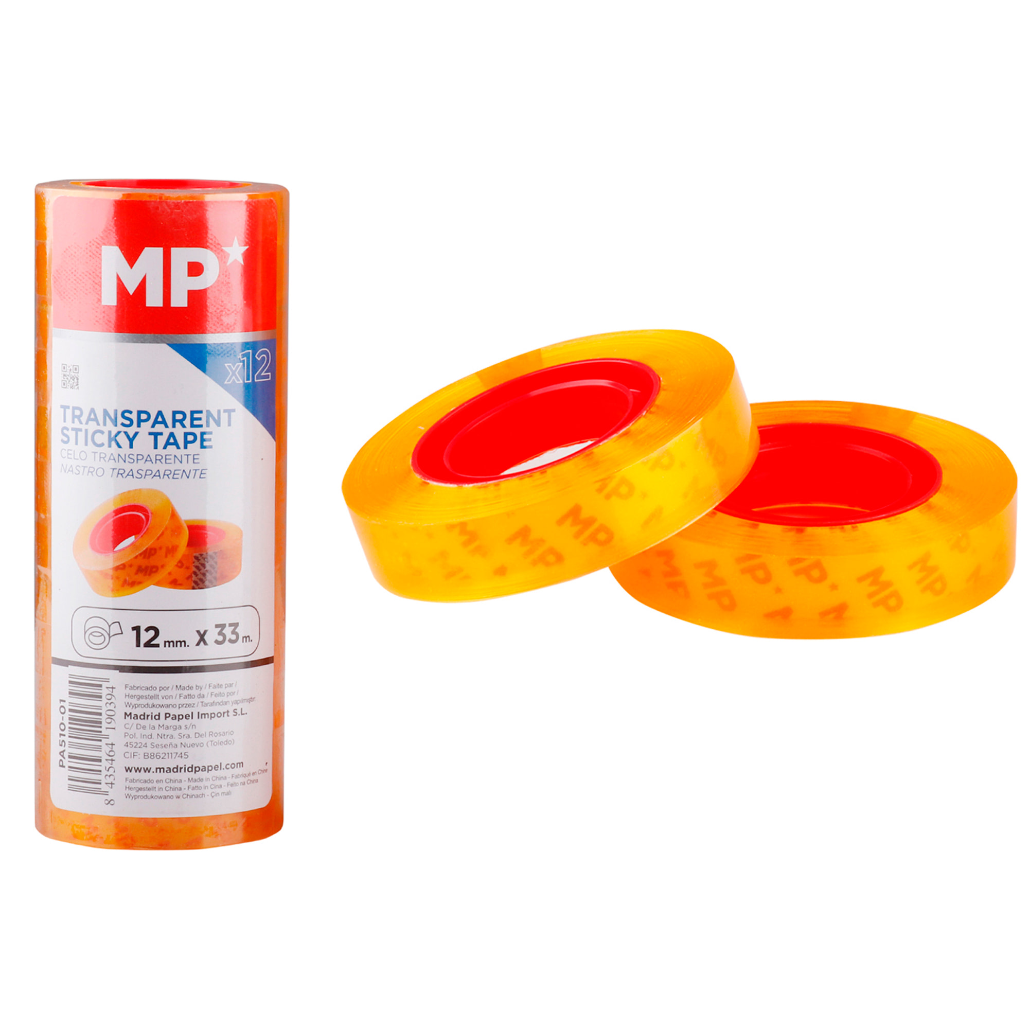 SET 12 uds CINTA ADHESIVA TRANSPARENTE 12 mm x 33 m