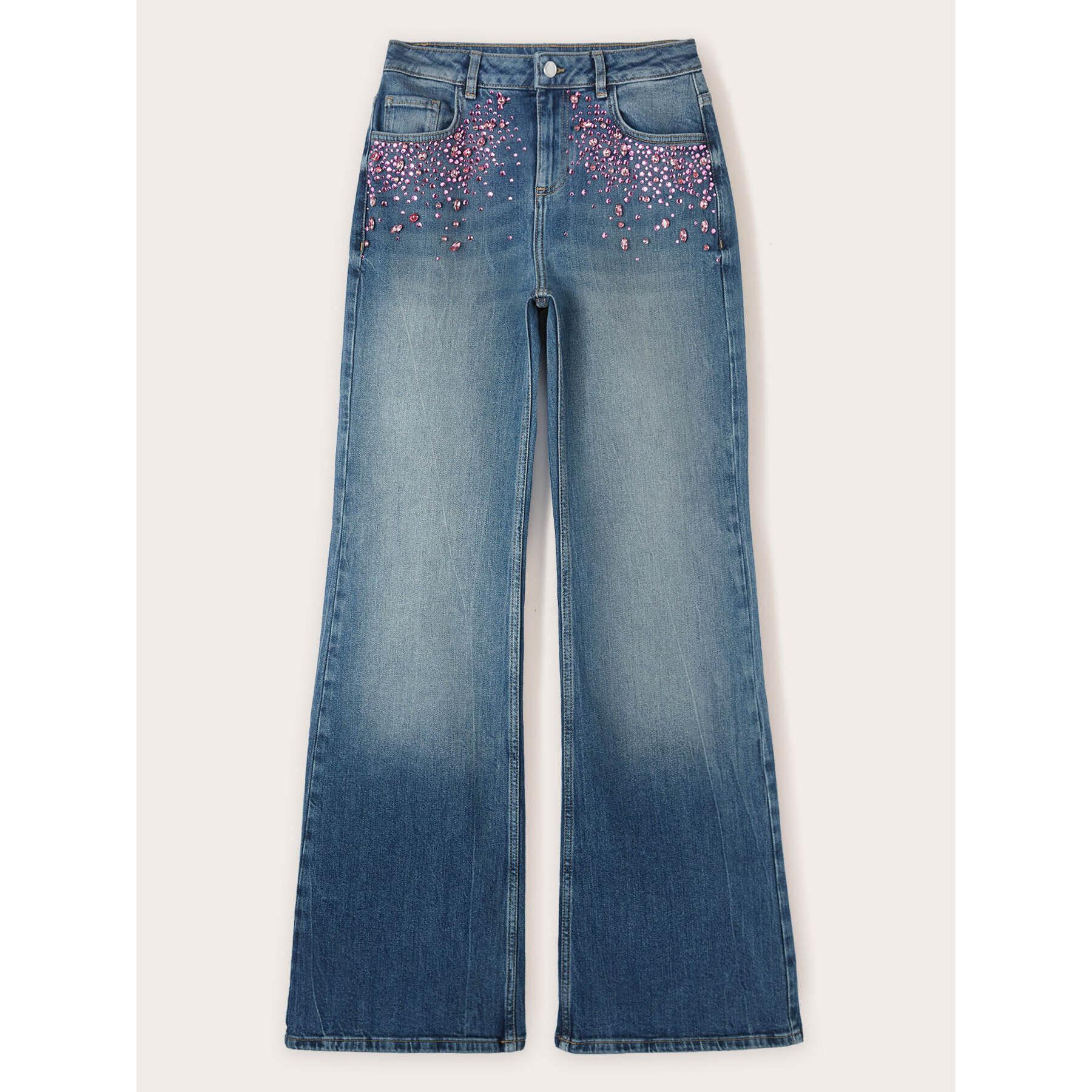 Motivi - Jeans wide leg con ricamo di pietre - Blu