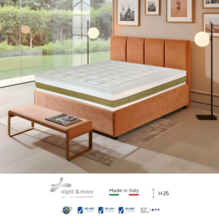 "ELEGANCE FOAM" H25 cm 140x200 2 guanciali Memory OMAGGIO 5 strati in FOAM arrotolato