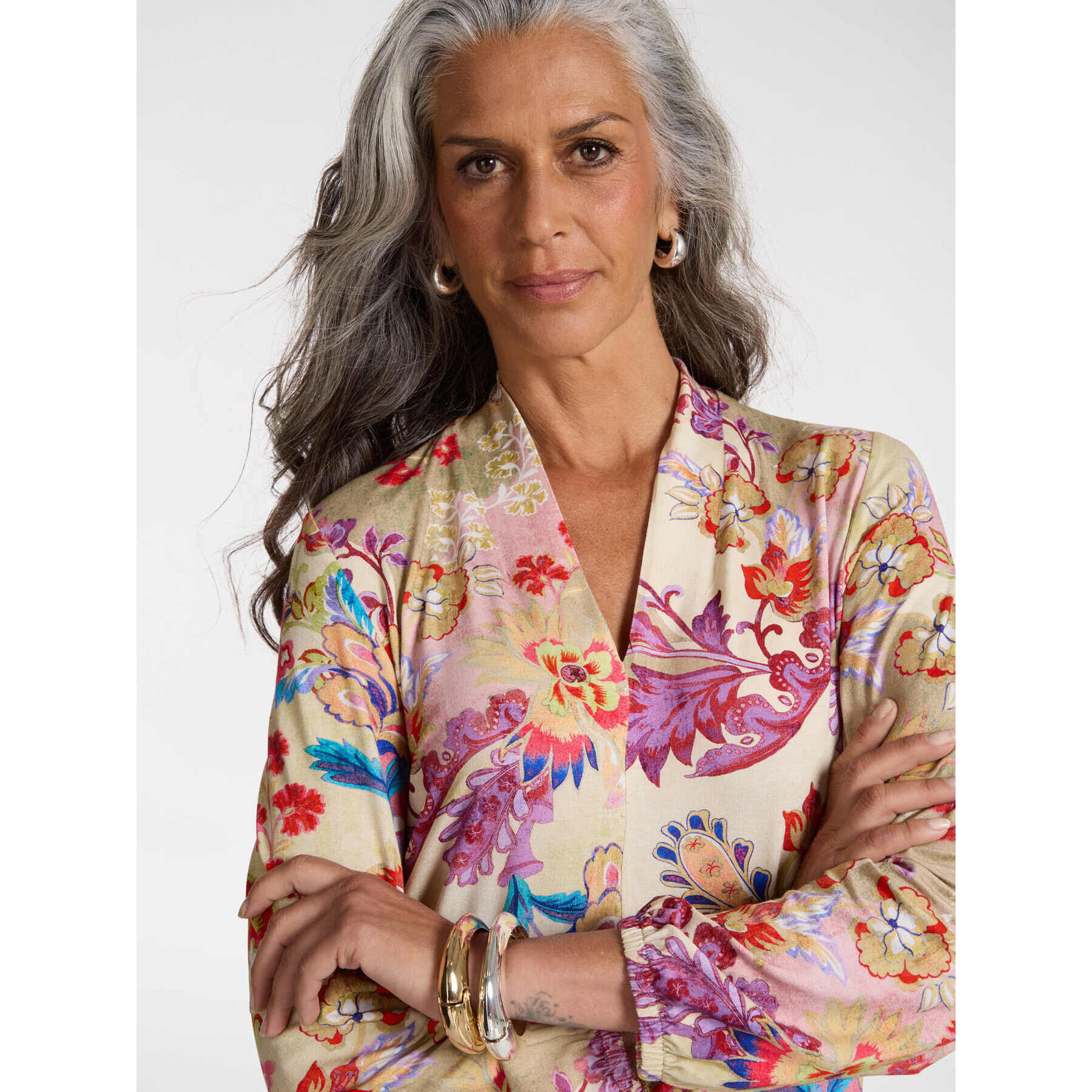 Elena Mirò - Camiseta estampada con cuello en V - Rojo