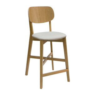 Tabouret de bar en bois clair chêne massif et tissu beige H65 cm LUCIA