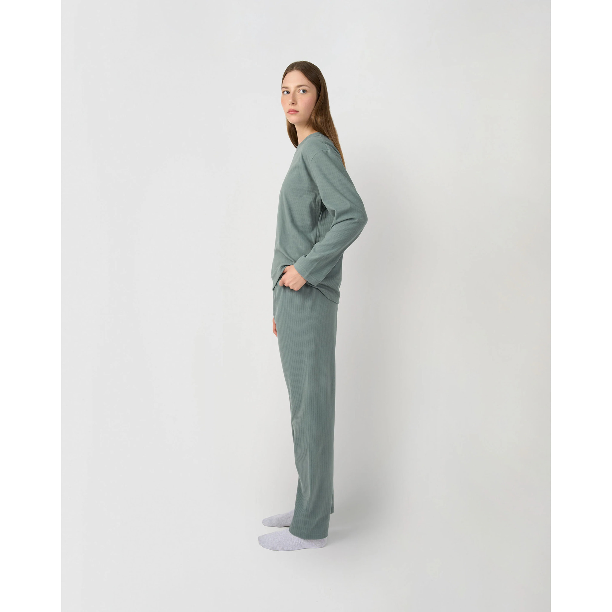 Pijama canalé raya ancha verde francés