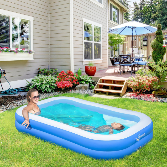 Piscina Hinchable Rectangular 1.300 Litros 262x176x56 cm para Adultos Niños Azul