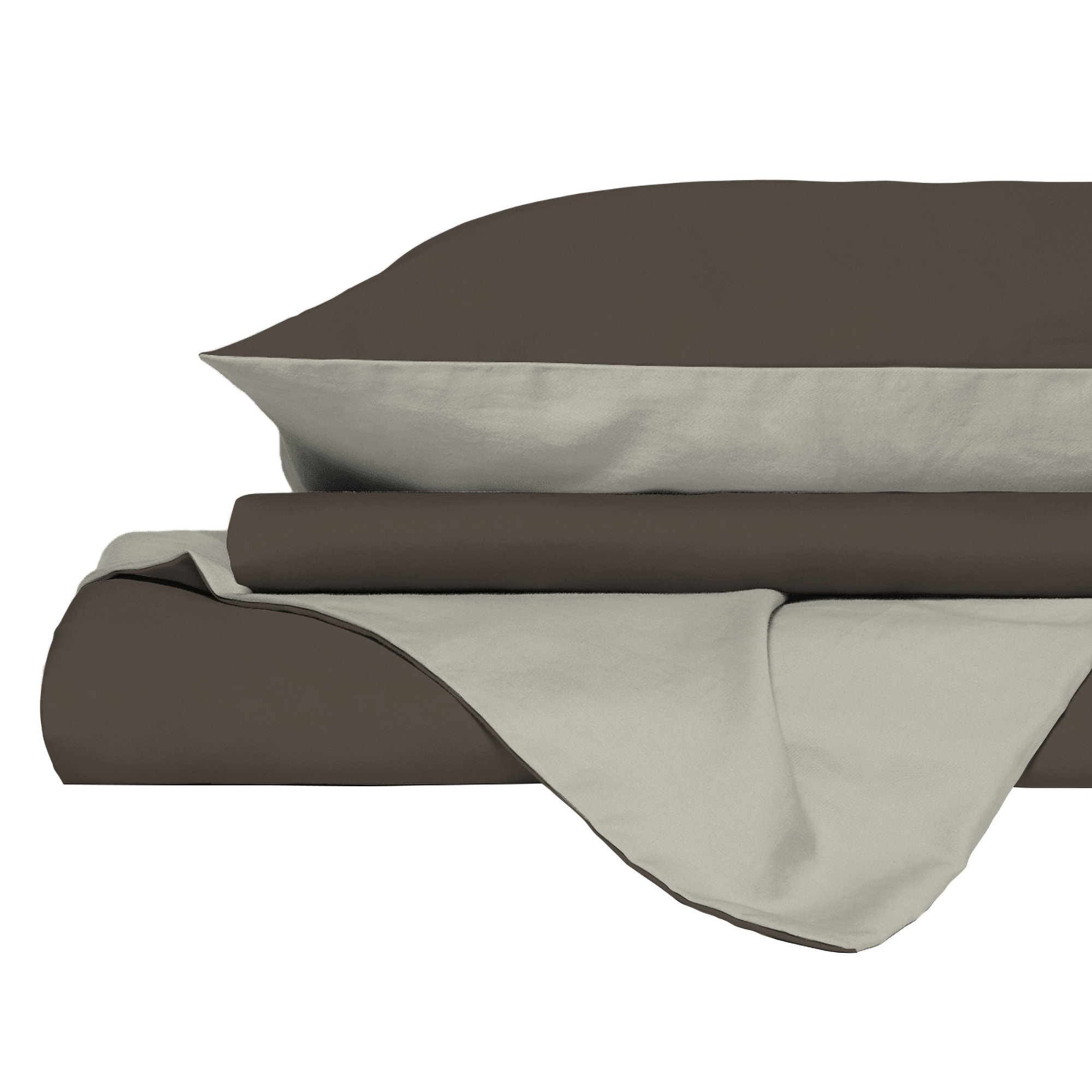 PARURE COPRIPIUMINO NATURAL COLOR, 100% Cotone, Made in Italy - MARRONE/PANNA
