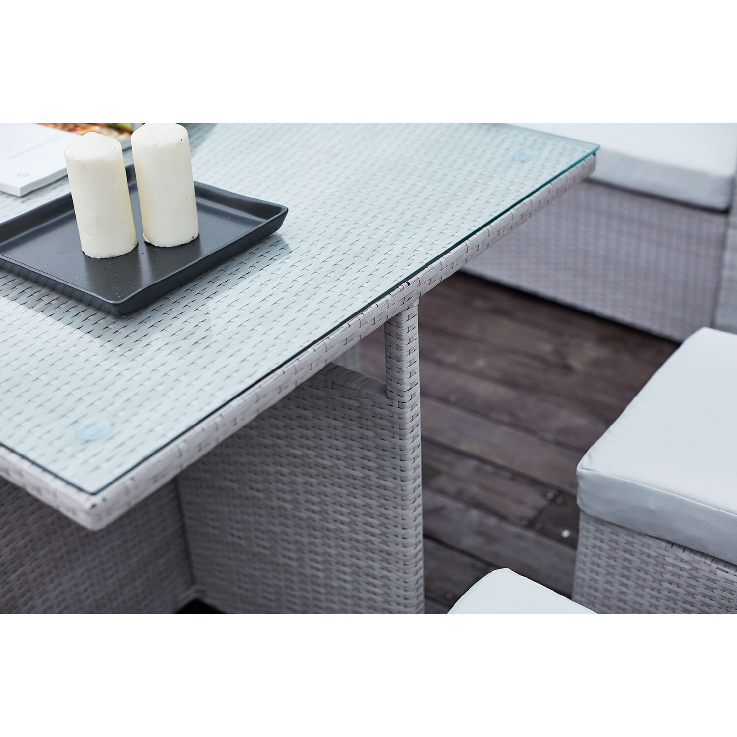 Salon de jardin encastrable 10 places en résine tressée gris INDO