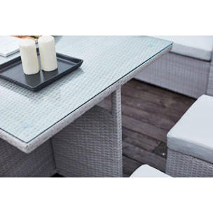 Salon de jardin encastrable 10 places en résine tressée gris INDO