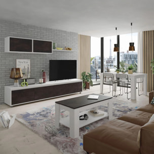 Salón con mueble de TV y estantería en blanco mate y óxido 200 cm Arlet Blanco Artik (Blanco Mate) - Óxido