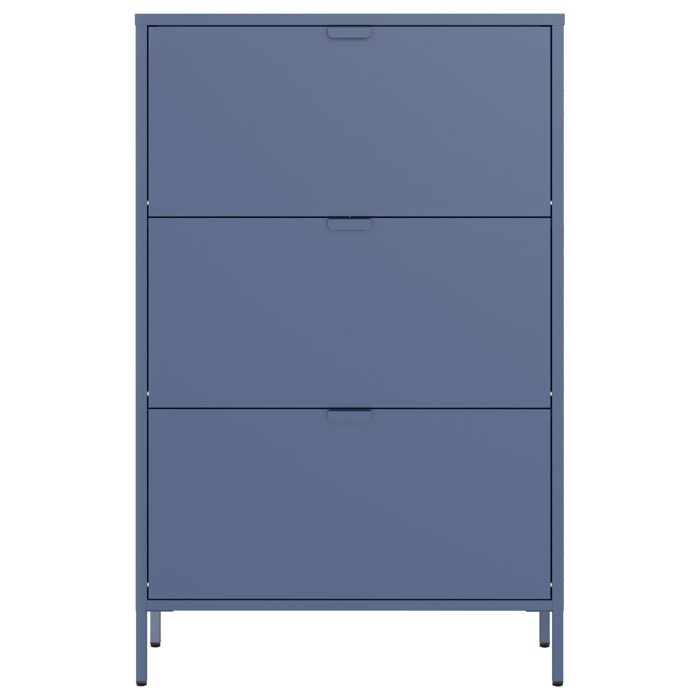 Meuble à chaussures 3 portes en métal bleu gris MARION