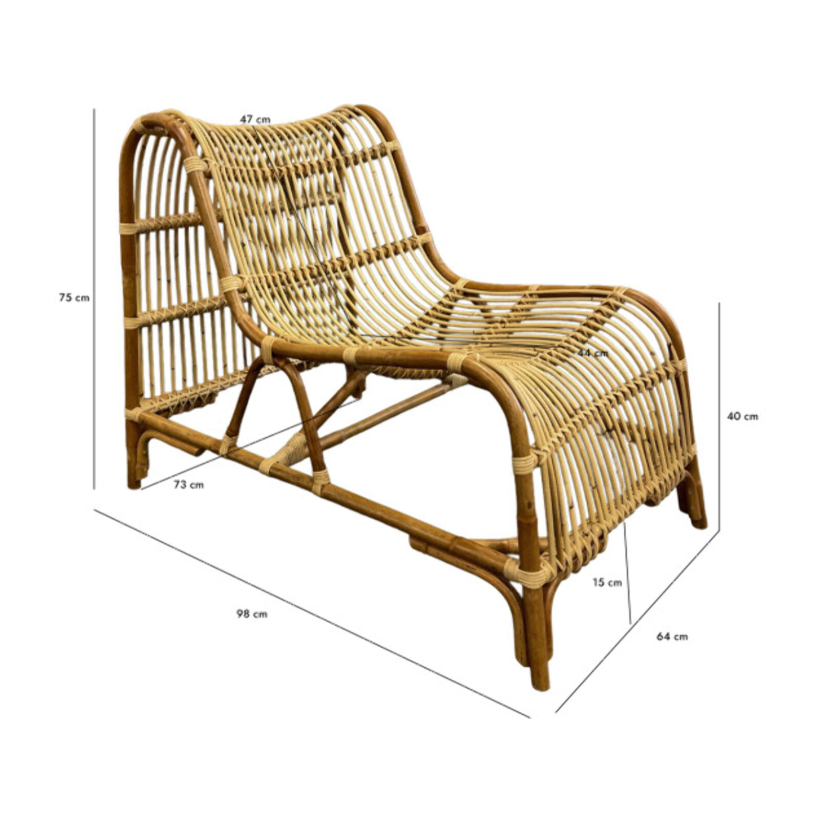 Fauteuil lounge de jardin en rotin naturel tressé - NINON