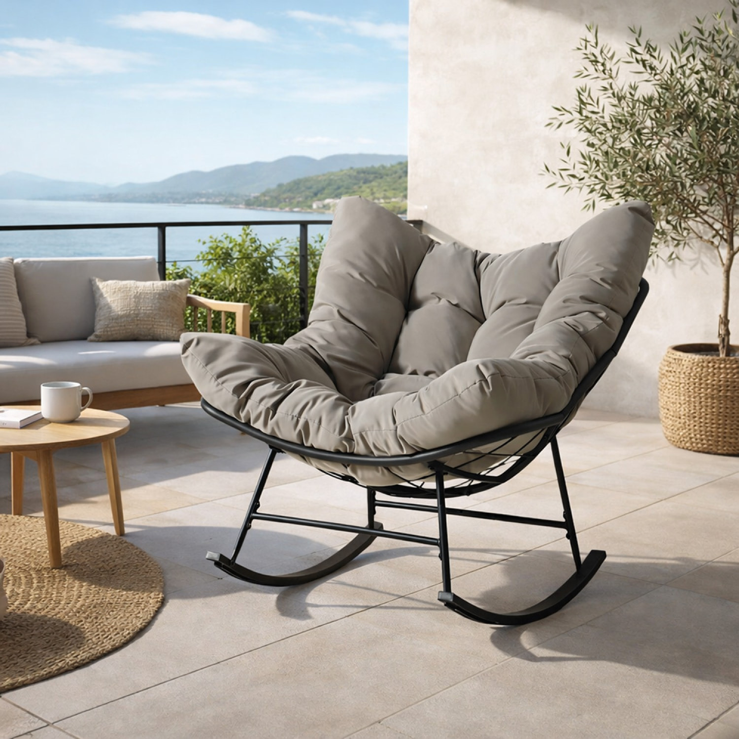 Fauteuil à bascule d'intérieur et d'extérieur gris LUMBISI