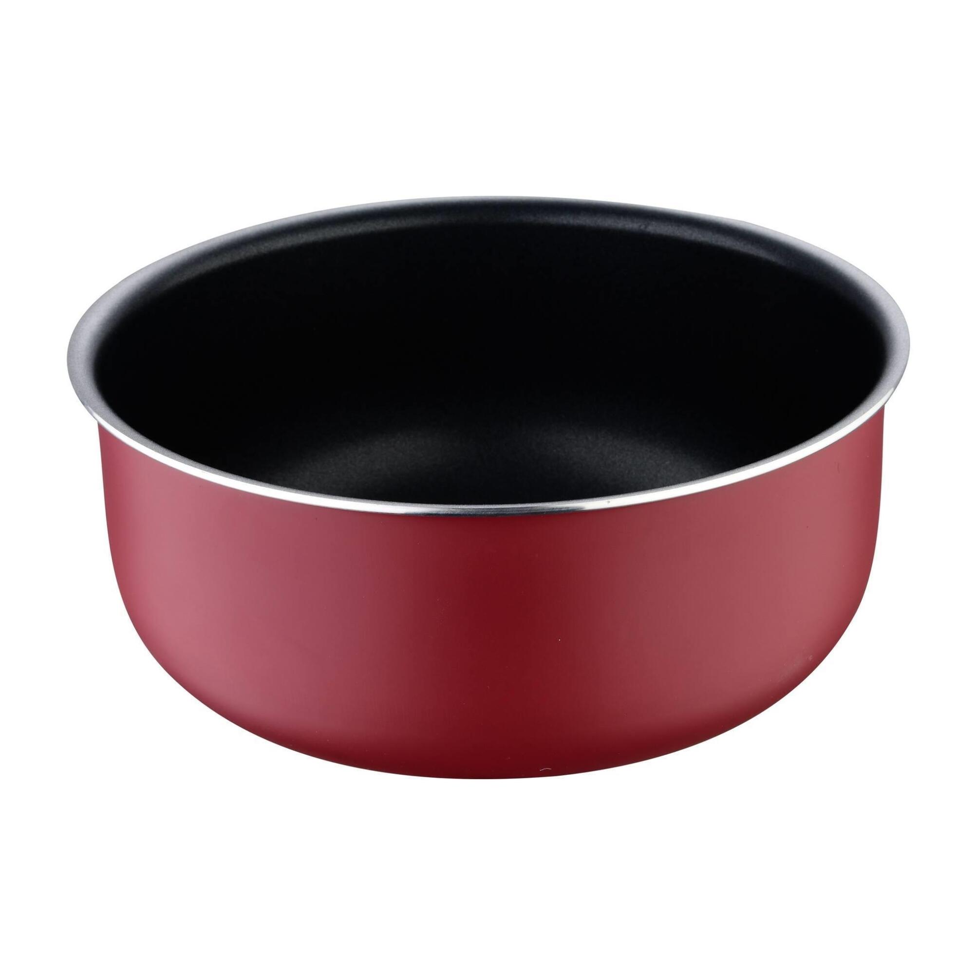 juego de 3 cazos ø16ø18ø20cm aluminio prensado rojo + mango extraíble