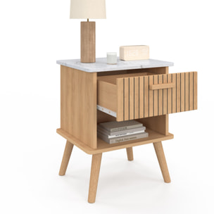 Tables de chevet Marceau effet lattes et dessus marbre - lot de 2