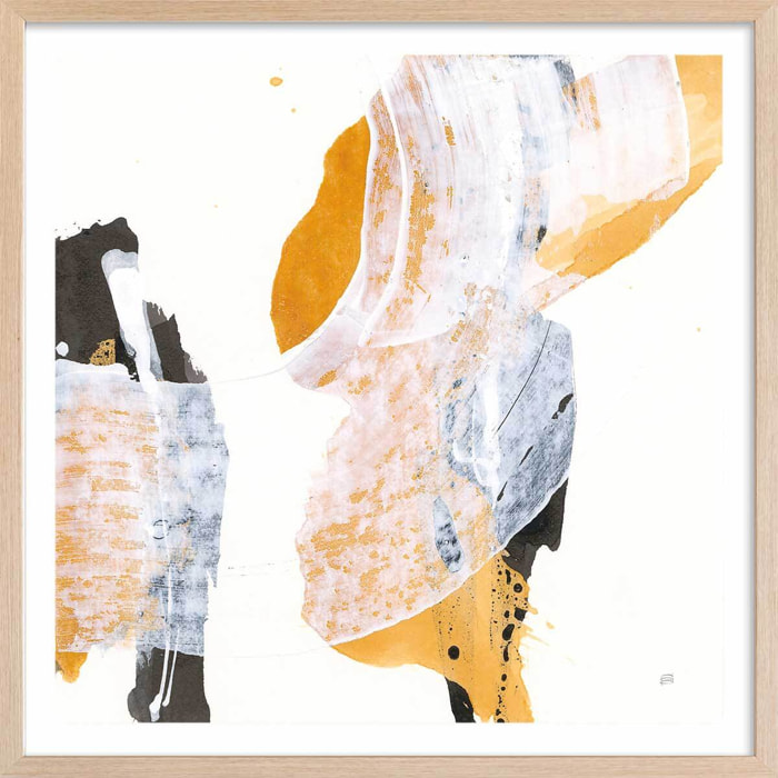 Affiche deco Coup de pinceau orangé Affiche + cadre en bois - Chêne