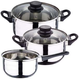 Batería de cocina 5pc acero inox + set 3 sartenes ø16ø20ø24 alu prensado