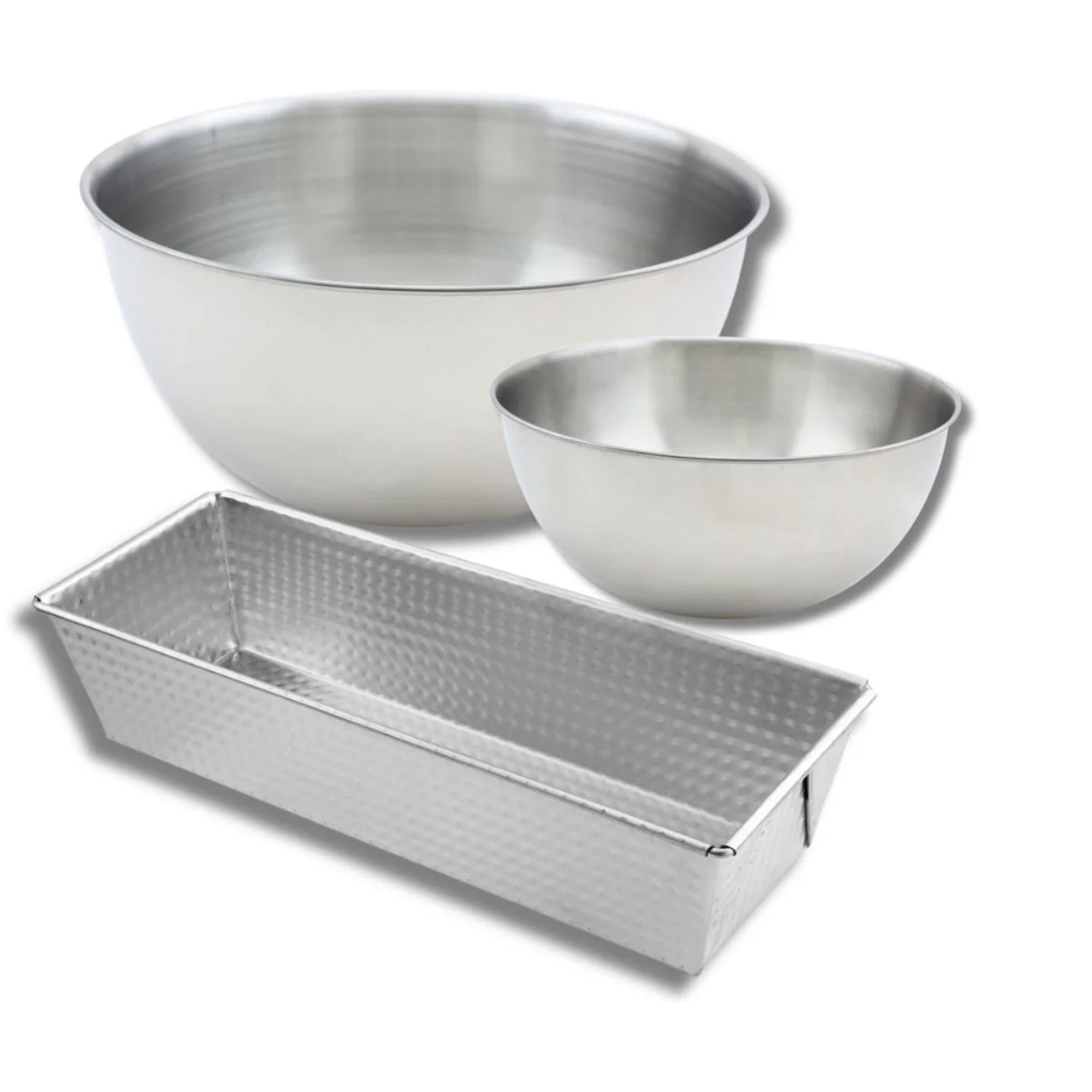 Set de pâtisserie avec 1 Moule Cake 30cm, 1 spatule Zenker et 2 bols à mixer en inox Fackelmann