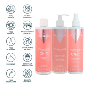 Valquer Pack curly Champú, mascarilla y acondicionador para cabellos rizados - 400 ml + 290 ml + 300 ml