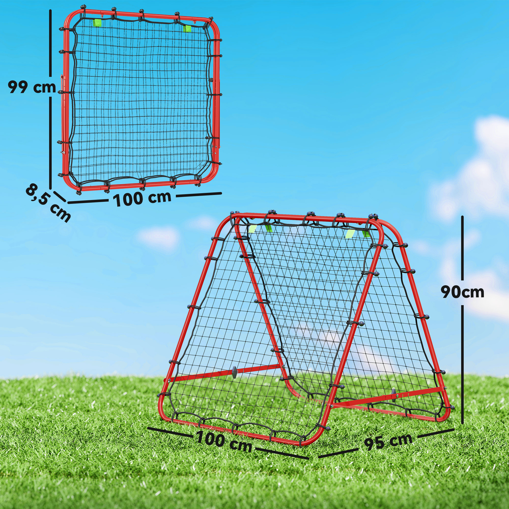 Red de Rebote Plegable de Doble Cara, Reboteador de Fútbol Ángulo Ajustable de 5 Niveles, con Tubo de Acero, Fácil de Instalar, Entrenamiento de Fútbol, Tenis, Béisbol, 100x95x90 cm, Rojo