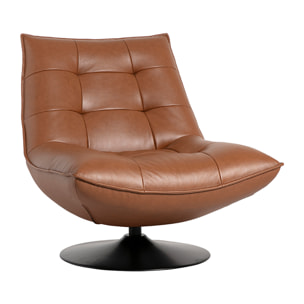 Fauteuil pivotant en cuir marron et métal noir HUXLEY