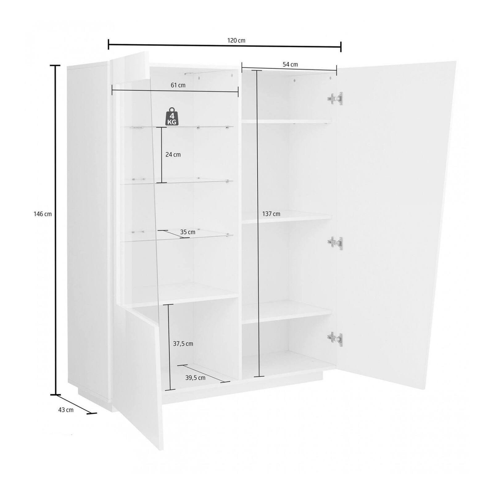 Vetrina Ask, Credenza con anta a vetro, Mobile da soggiorno multiuso con luce LED, 100% Made in Italy, cm 120x43h146, Ardesia
