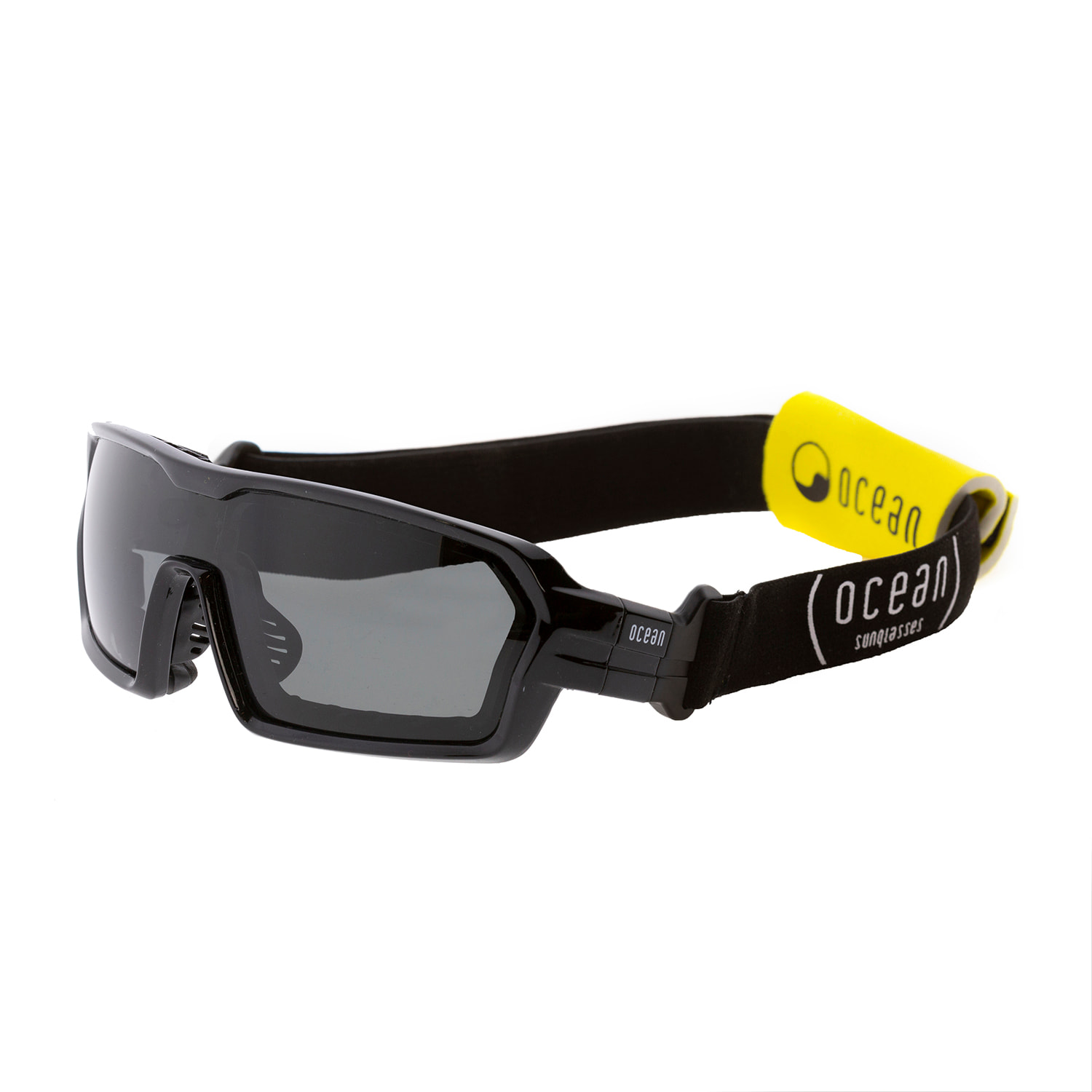 Gafas de deportes acuáticos OCEAN CHAMELEON - Negro brillante / Ahumada con plaquetas puntas y espuma negras con correa negra