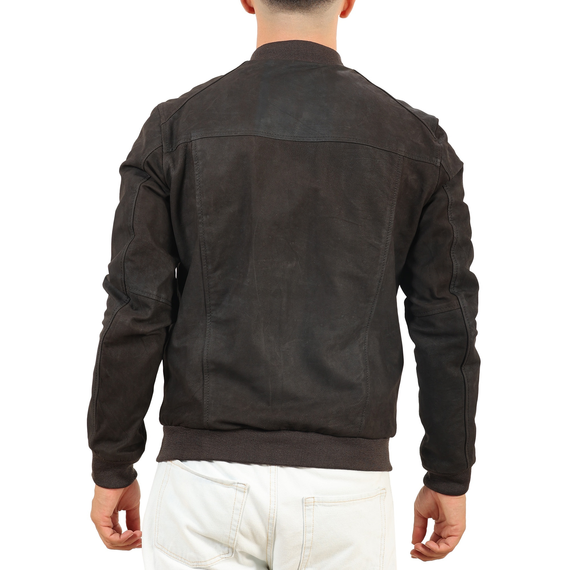 Giubbino in vera pelle di vitello rifinizione oleato Testa di Moro-Slim Fit