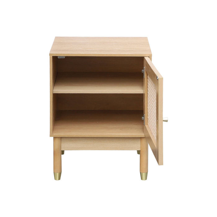 Table de chevet bohème bois et cannage naturel 1 porte 45 x 40 x 60 cm - Judith