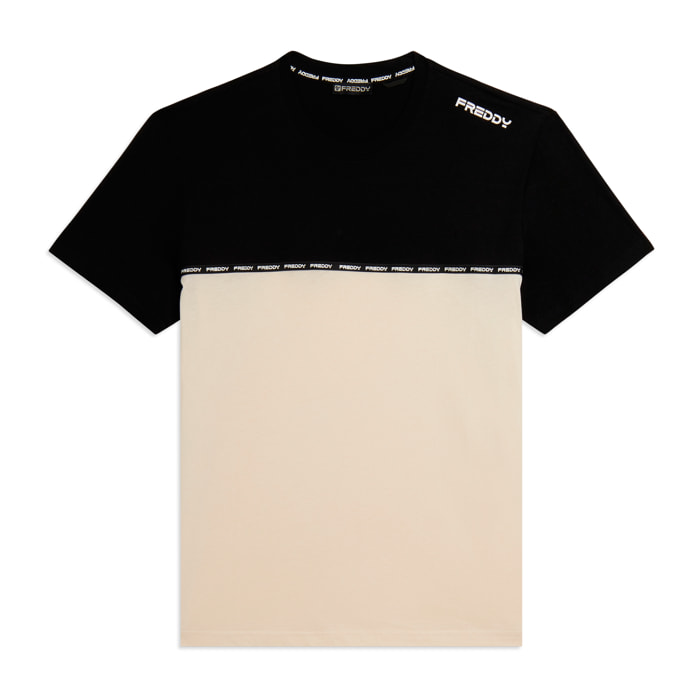 T-shirt colour block con inserto logato