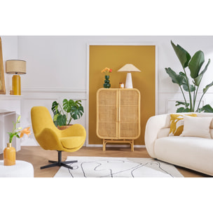 Fauteuil pivotant design en tissu effet velours jaune moutarde et métal noir ANDY
