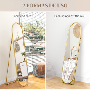 Espejo de Pie Cuerpo Entero Ovalado 160x40 cm, Espejo de Cuerpo Entero con Soporte, 2 Formas de Uso, Independiente y Apoyado, para Salón, Entrada, Dormitorio, Dorado