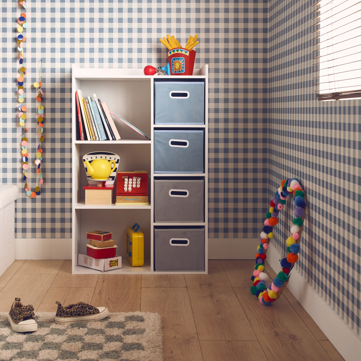 Meuble de rangement enfant 4 paniers velours CAMILLE