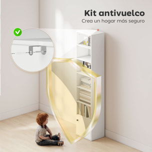 Librería de 7 Niveles, Estantería para Libros con Estantes Ajustables y Puerta, Estantería Moderna, 40x30x180 cm, para Salón, Dormitorio, Estudio, Oficina, Blanco