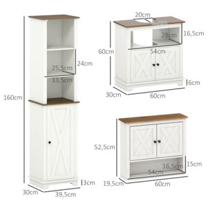 Conjunto de Baño Incluye 1 Mueble para Debajo del Lavabo 1 Armario Alto de Baño y 1 Armario de Pared para Baño Estilo Clásico Blanco