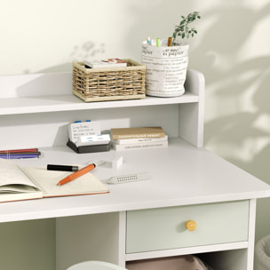 Juego de Escritorio y Silla para Niños de +3 Años Pupitre Infantil con Cajones Compartimento y Estantes para Dormitorio Sala Estudio Verde y Blanco