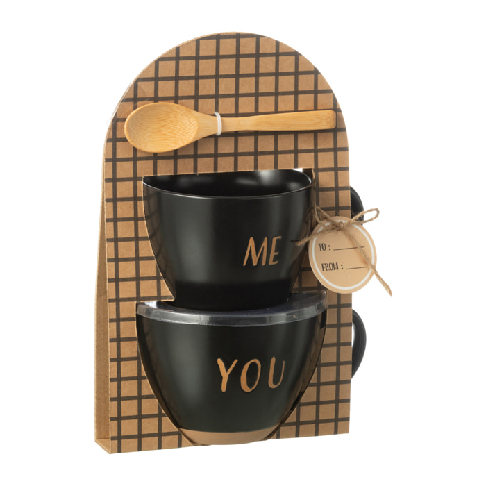 J-Line tasse à café You & Me + cuillière  - céramique - noir - boite de 2