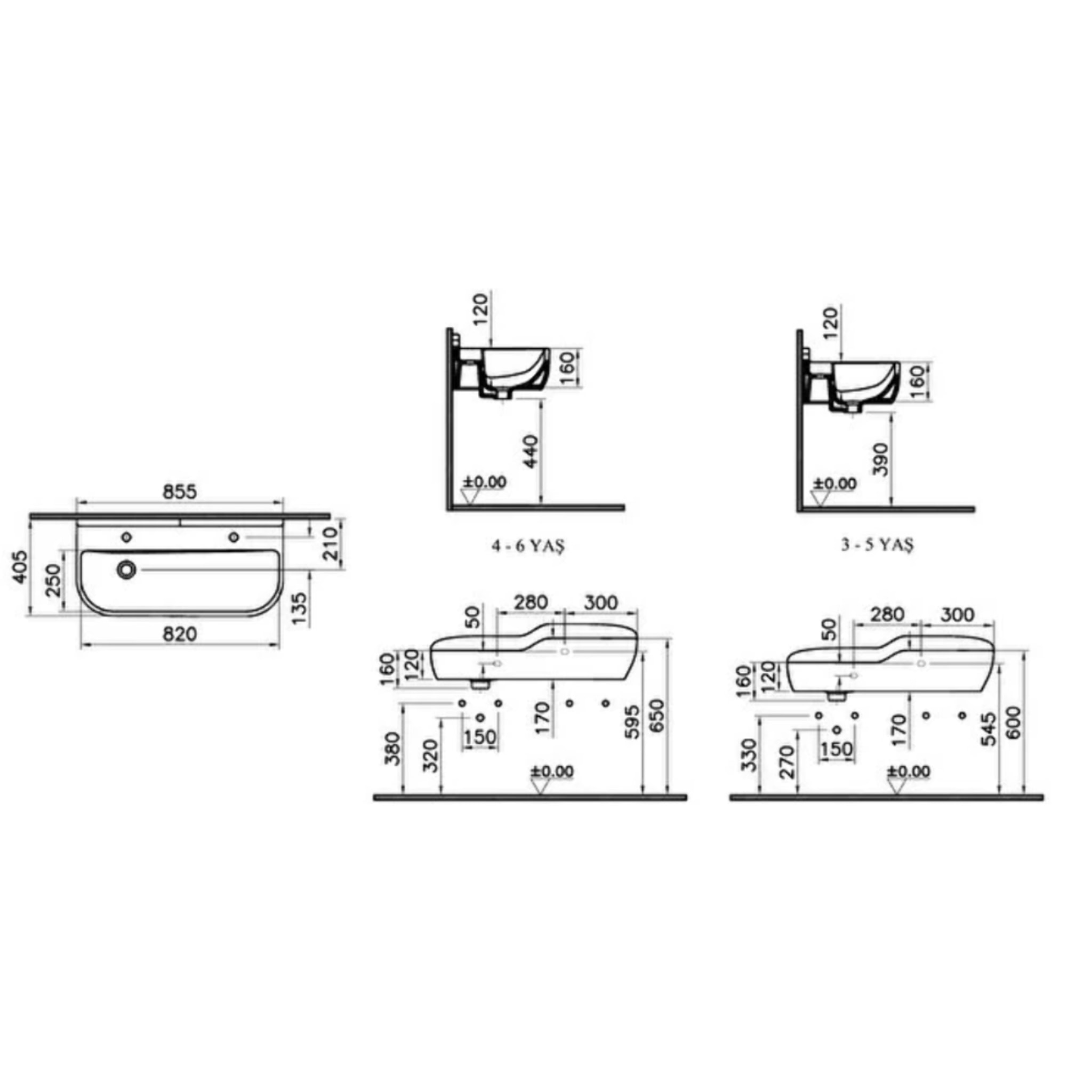 Lavabo pour enfant VITRA Sento Kids 2 hauteurs avec trop-plein + cache-siphon Sento kids