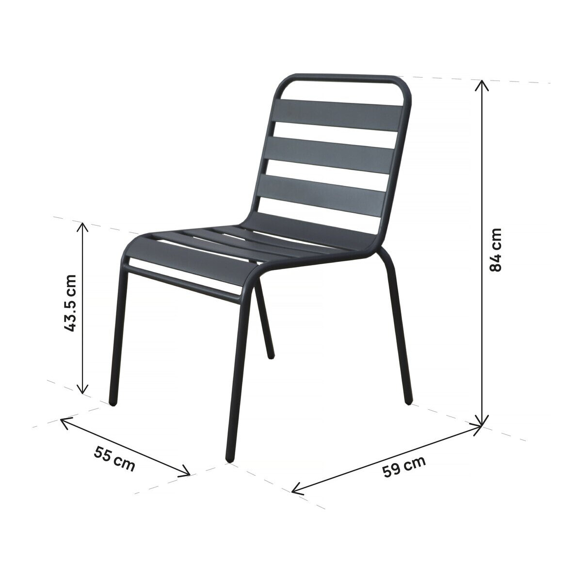 Lot de 4 chaises de jardin en métal empilables "Bilbao" - Gris