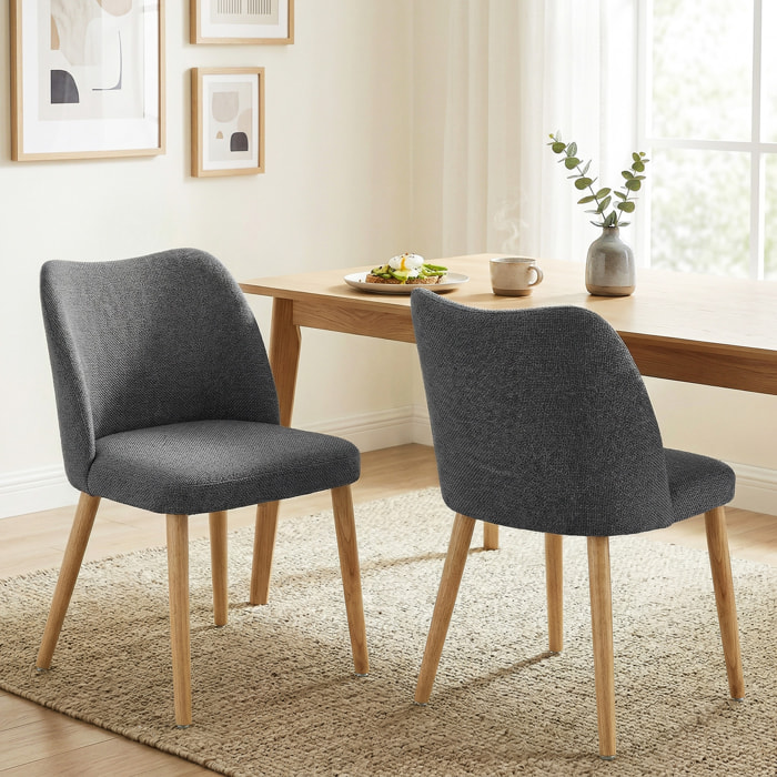 Pack de 2 Sillas de Comedor, Sillas de Cocina Nórdicas, Tapizadas de Lino, Respaldo Curvo, Asiento Acolchado, Patas de Madera, Gris Claro
