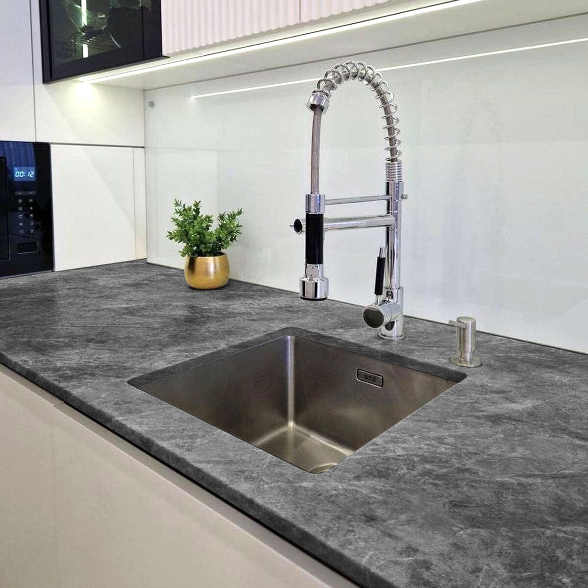 Rouleau revêtement adhésif vinyle au mètre - Sticker lavable Cuisine Meuble Armoire Porte - GRANIT GRIS FONCÉ