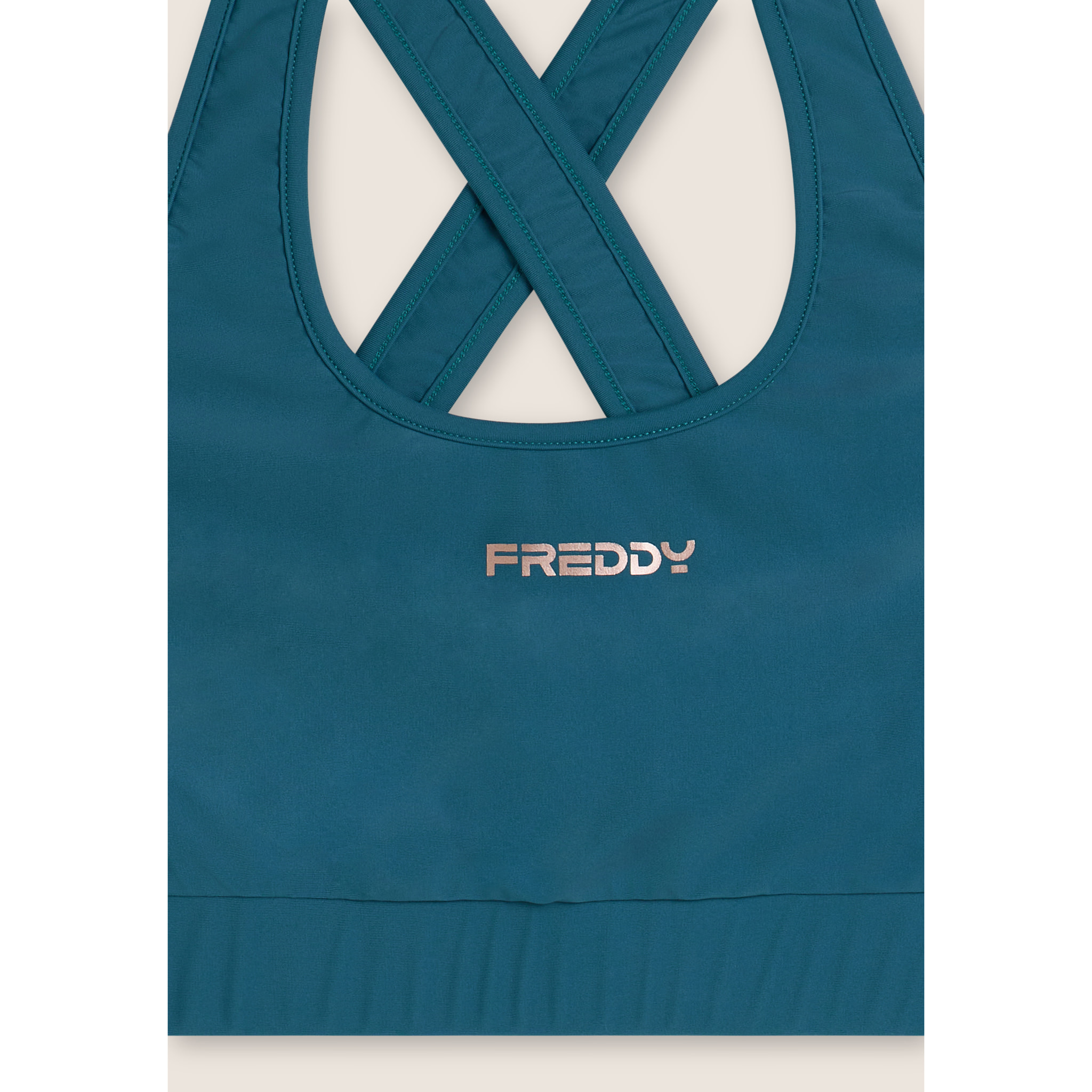 Top tecnico con spalline incrociate e profili bianchi