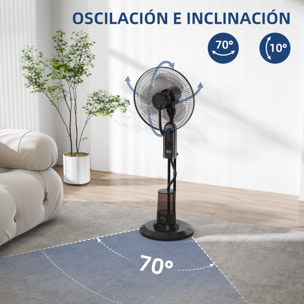 Ventilador Nebulizador Ventilador de Pie con Agua Oscilante 75 W Temporizador Tanque 3,2L Mando a Distancia 3 Velocidades 3 Aspas y Pantalla LED Ø44,5 cm Negro