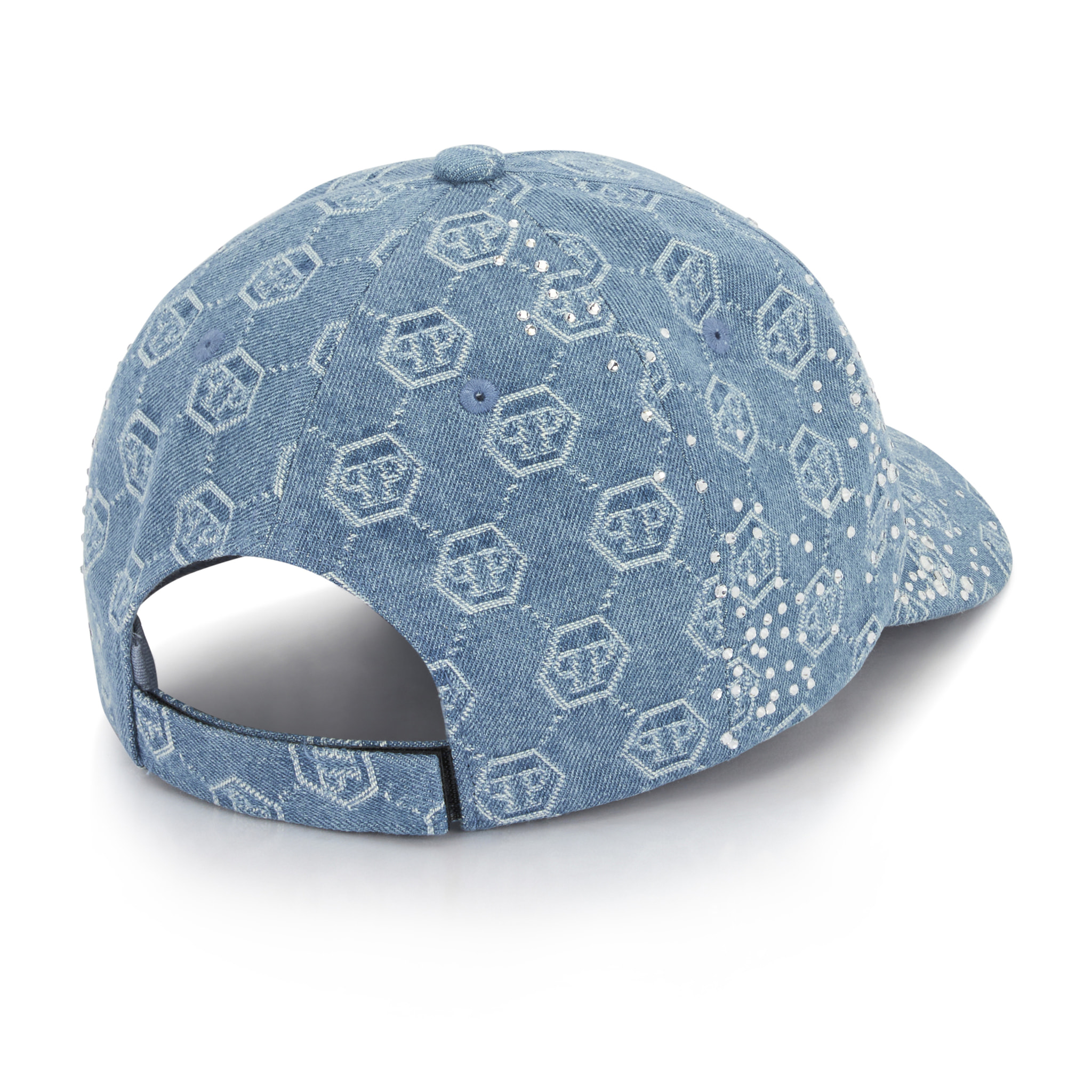 PHILIPP PLEIN Denim Baseball Cap Monogram Strass