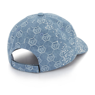PHILIPP PLEIN Denim Baseball Cap Monogram Strass