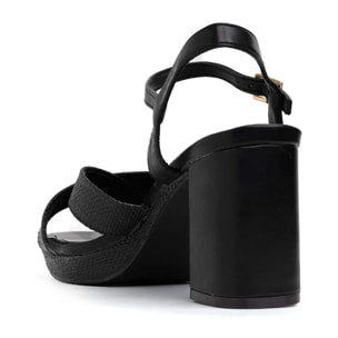 Sandalo in rafia con plateau - NERO