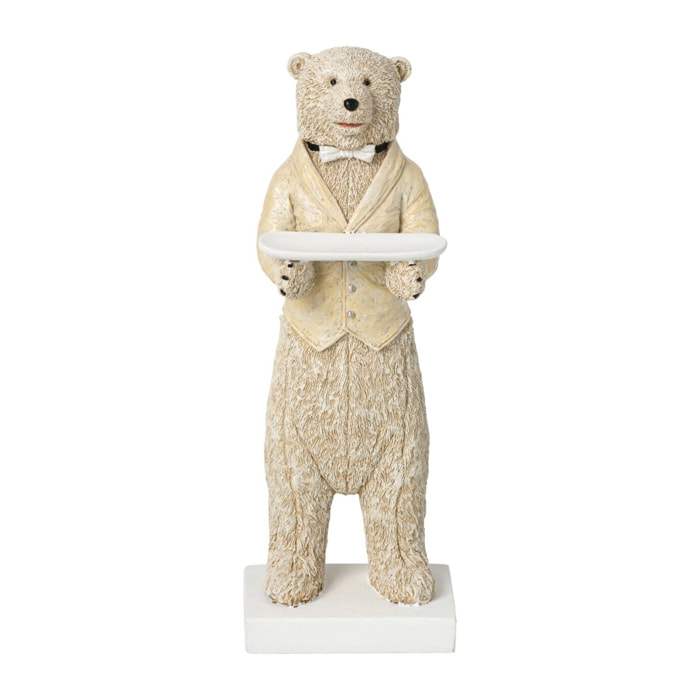 J-Line Ours serveur - polyrésine - beige/blanc cassé - small