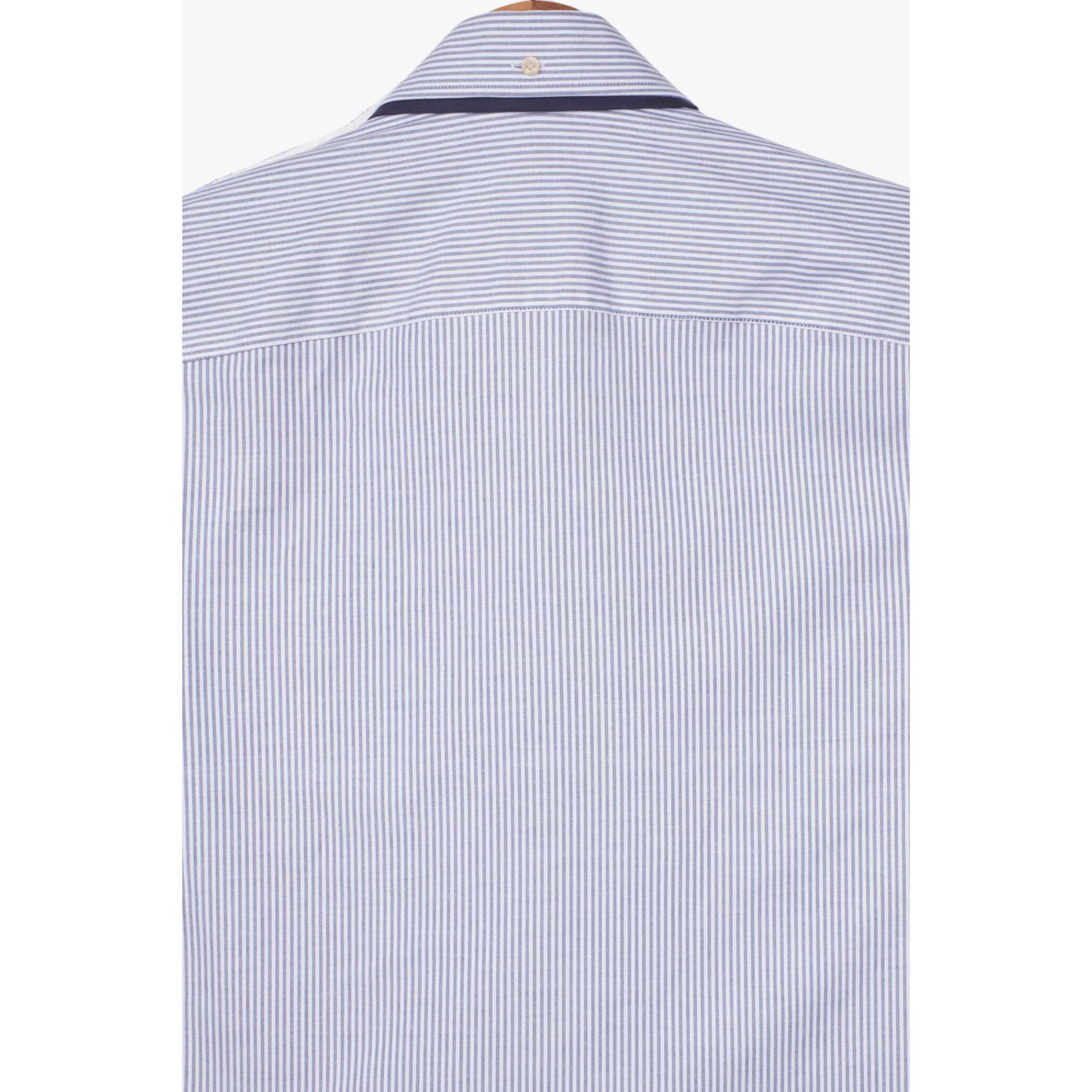 Camicia Uomo 1 Bottone Button Down Oxford Riga Stretta Blu\Bianco