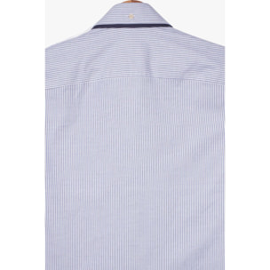 Camicia Uomo 1 Bottone Button Down Oxford Riga Stretta Blu\Bianco