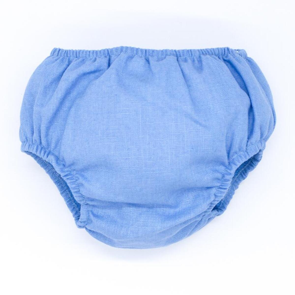 Cubrepañal de lino azul. Elastico en la cintura y en las piernas.