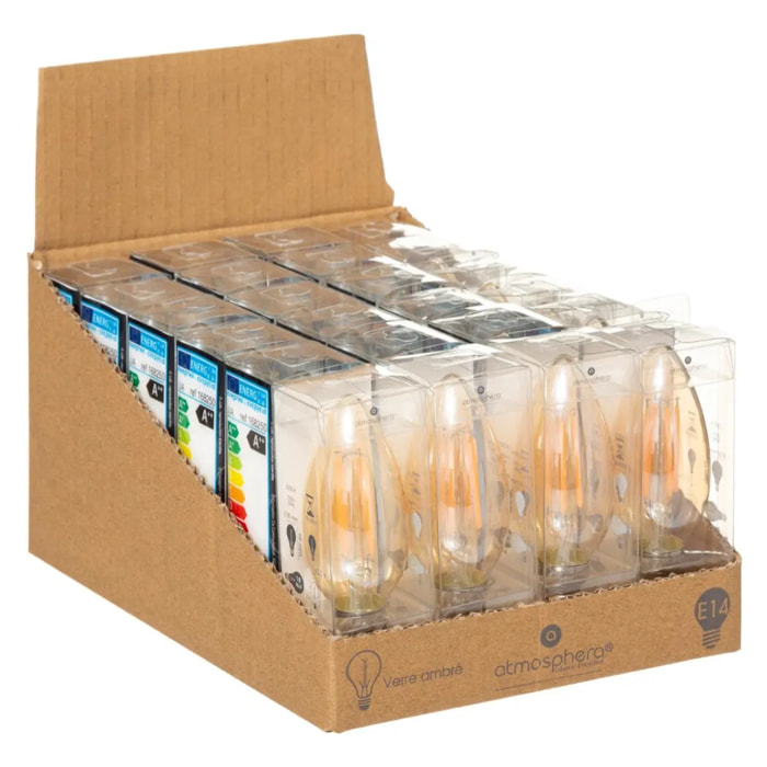 Ampoule LED "Flamme" ambrée - filament droit E14